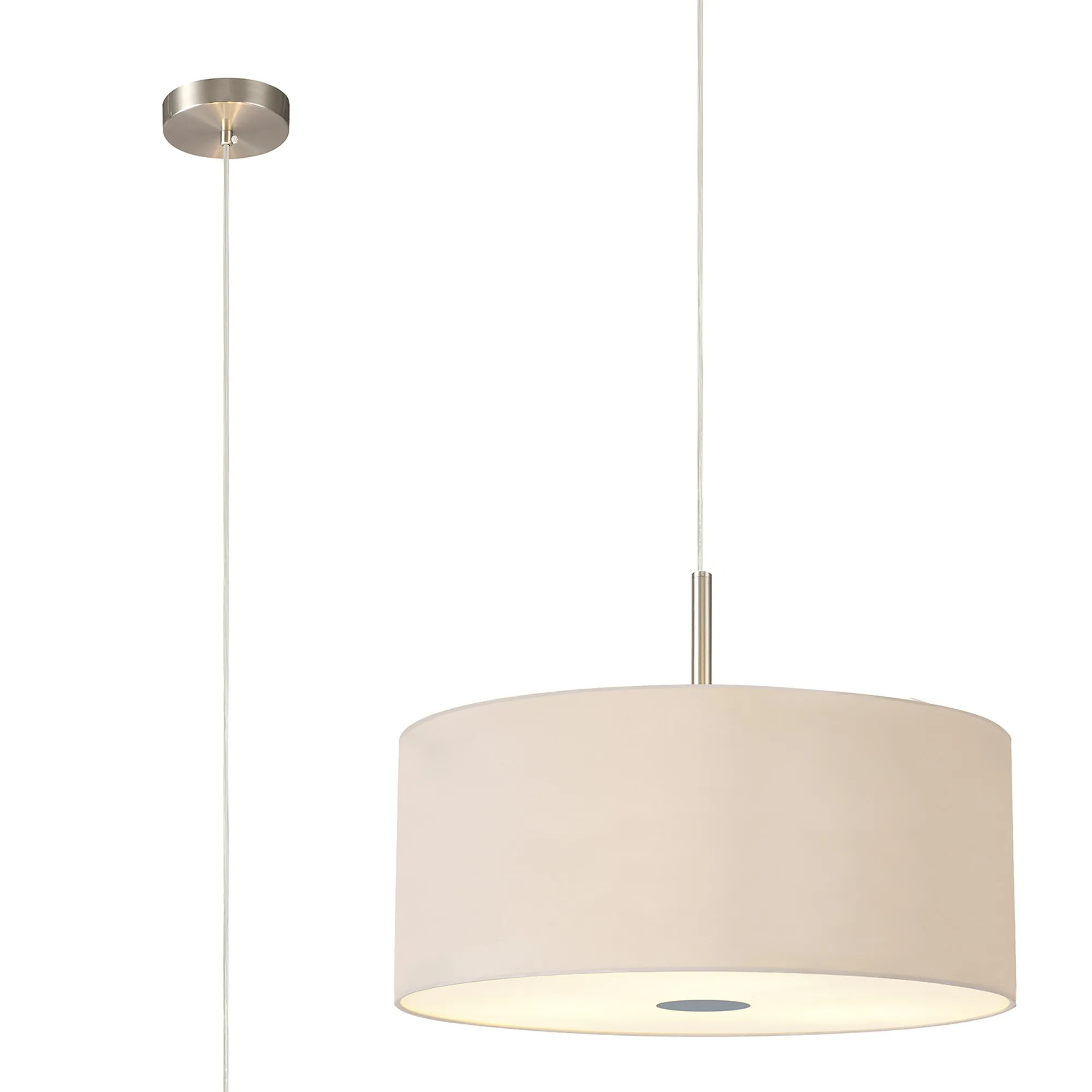 Baymont 50cm 3 Light Pendant Satin Nickel, Nude Beige/Moonlight, Frosted Diffuser
